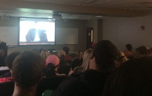 Students viewing videos of their classmates during video preview day. Credit : LaJoya Reed